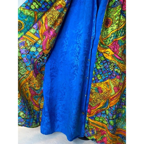 vintage 80s DIANE FREIS  blouse & pleated bold LOTUS print skirt , 100% Silk - Picture 5 of 16